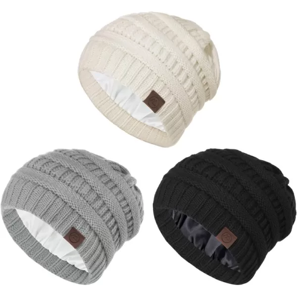 Zando Beanies Women Satin Lined Beanie for Women Warm Winter Hats for Women Thick Knit Beanies for Winter