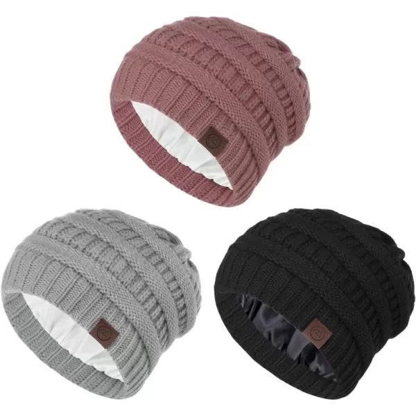 Zando Beanies Women Satin Lined Beanie for Women Warm Winter Hats for Women Thick Knit Beanies for Winter