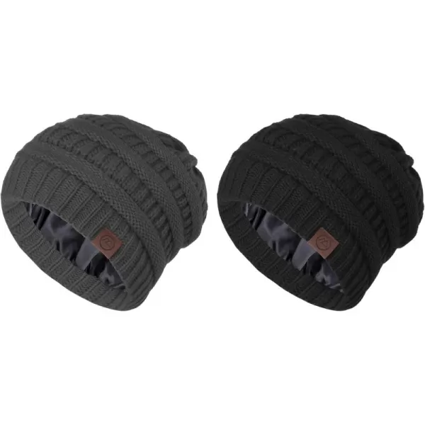 Zando Beanies Women Satin Lined Beanie for Women Warm Winter Hats for Women Thick Knit Beanies for Winter