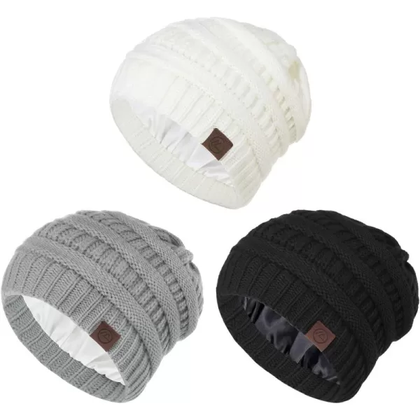 Zando Beanies Women Satin Lined Beanie for Women Warm Winter Hats for Women Thick Knit Beanies for Winter