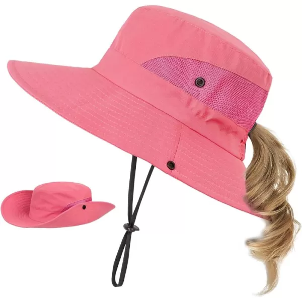 Zando Kids Bucket Hat Girls Sun Hat with Ponytail Hole UPF 50 Outdoor Hat Wide Brim Beach Summer Cap for Kids Ags 4-12