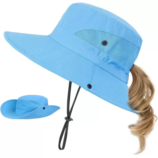 Zando Kids Bucket Hat Girls Sun Hat with Ponytail Hole UPF 50 Outdoor Hat Wide Brim Beach Summer Cap for Kids Ags 4-12