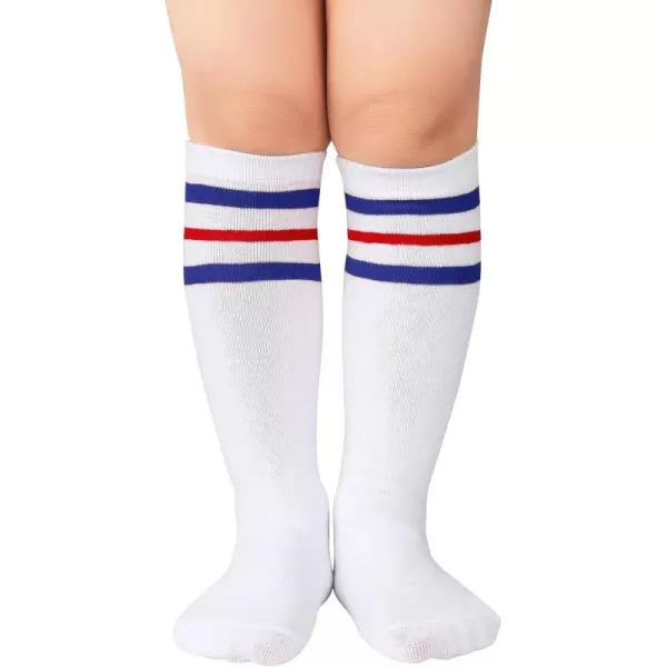 Zando Kids Child Cotton Three Stripes Sport Soccer Team Socks Uniform Tube Cute Knee High Stocking for Boys Girls
