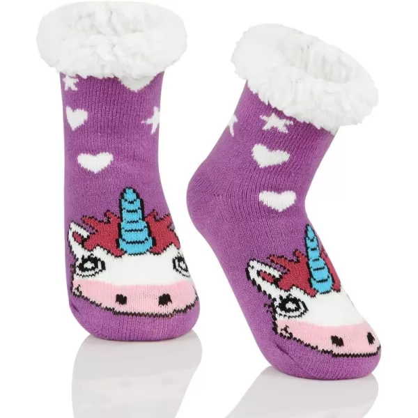 Zando Kids Girls Boys Slipper Socks Christmas Warm Fleece Fuzzy Socks Non-Skid Children Animal Thick Grip Fluffy Socks