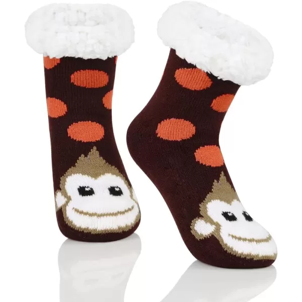 Zando Kids Girls Boys Slipper Socks Christmas Warm Fleece Fuzzy Socks Non-Skid Children Animal Thick Grip Fluffy Socks