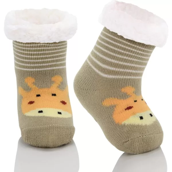 Zando Kids Girls Boys Slipper Socks Christmas Warm Fleece Fuzzy Socks Non-Skid Children Animal Thick Grip Fluffy Socks