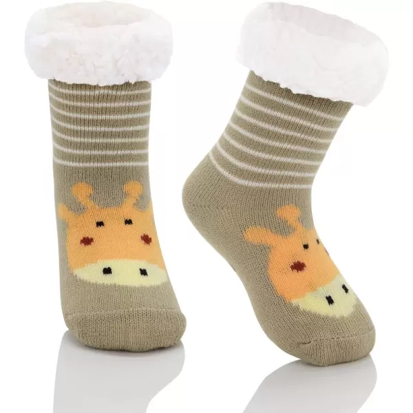 Zando Kids Girls Boys Slipper Socks Christmas Warm Fleece Fuzzy Socks Non-Skid Children Animal Thick Grip Fluffy Socks