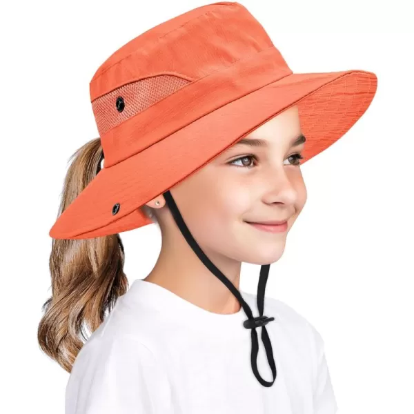 Zando Kids Sun Hat Ponytail Hole Wide Brim Bucket Hats for Kids UPF 50+ Sun Protection Hats Girls Summer Fishing Hat Ages 4-8