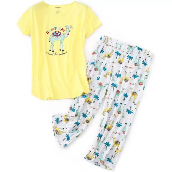 Zando Pajamas for Women 2 Piece Lounge Sets Cartoon Pajama Set Sleep Matching Sets with Pants Capri PJS Print Sleepwear