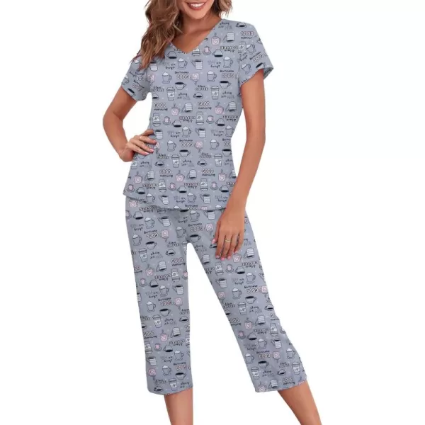 Zando Pajamas for Women 2 Piece Lounge Sets Cartoon Pajama Set Sleep Matching Sets with Pants Capri PJS Print Sleepwear