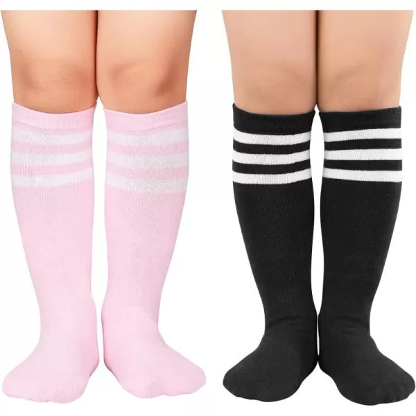 Zando Toddler Soccer Socks Boys Girls Knee High Striped Tube Socks Kids School Uniform Dress Socks Athletic Long Socks