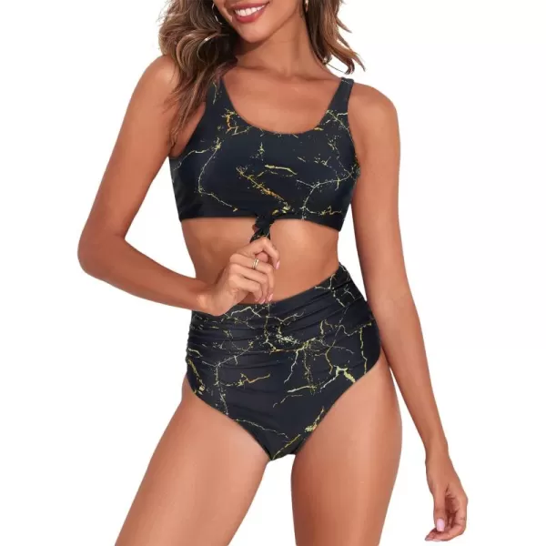 Zando Women High Waisted Bikini Set Cute Bikinis for Teen Girl Sports Color Block Swimsuit 2 Piece High Cut Bathing Suit