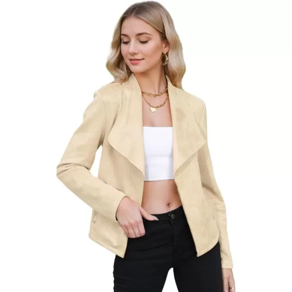 Zando Womens Faux Suede Jacket Open Front Womens Bomber Cropped Jacket with Pockets Outwear Long Sleeve Fashion Biker Jacket