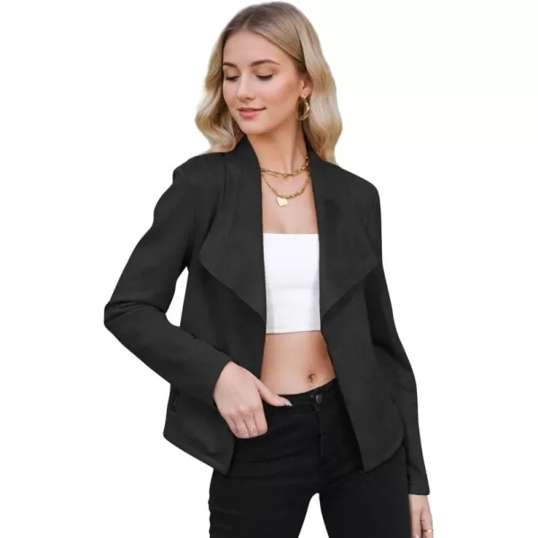 Zando Womens Faux Suede Jacket Open Front Womens Bomber Cropped Jacket with Pockets Outwear Long Sleeve Fashion Biker Jacket
