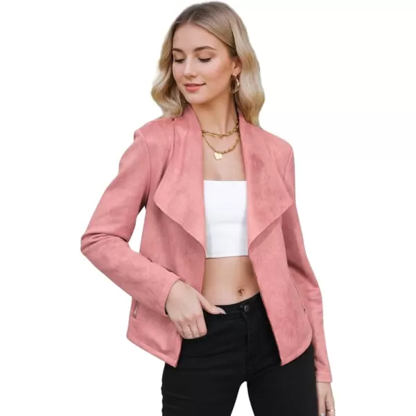 Zando Womens Faux Suede Jacket Open Front Womens Bomber Cropped Jacket with Pockets Outwear Long Sleeve Fashion Biker Jacket