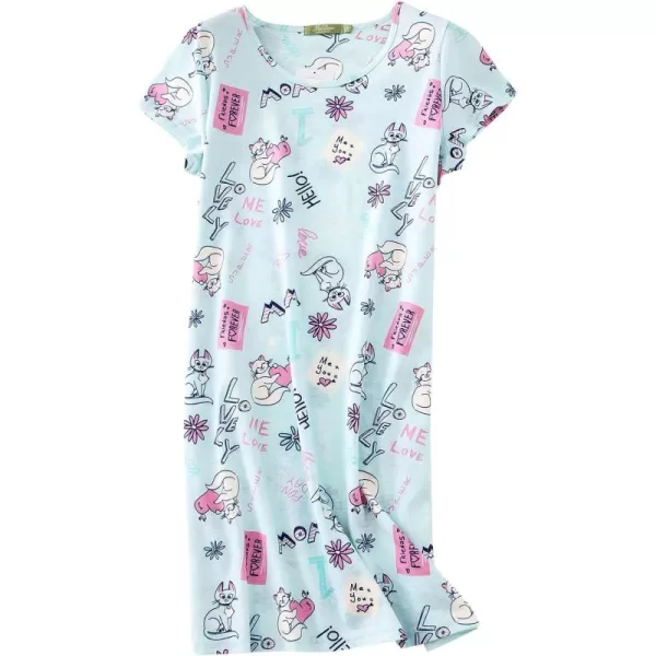 Zando Womens Nightgowns Cartoon Printed Sleep Shirts Cotton Night Gowns Casual Sleepwear Cute Pajamas Long Sleepdress