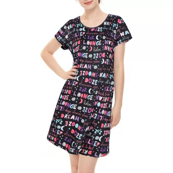 Zando Womens Nightgowns Cartoon Printed Sleep Shirts Cotton Night Gowns Casual Sleepwear Cute Pajamas Long Sleepdress