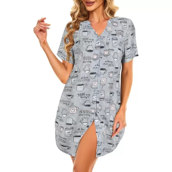 Zando Womens Nightgowns Cartoon Printed Sleep Shirts Cotton Night Gowns Casual Sleepwear Cute Pajamas Long Sleepdress