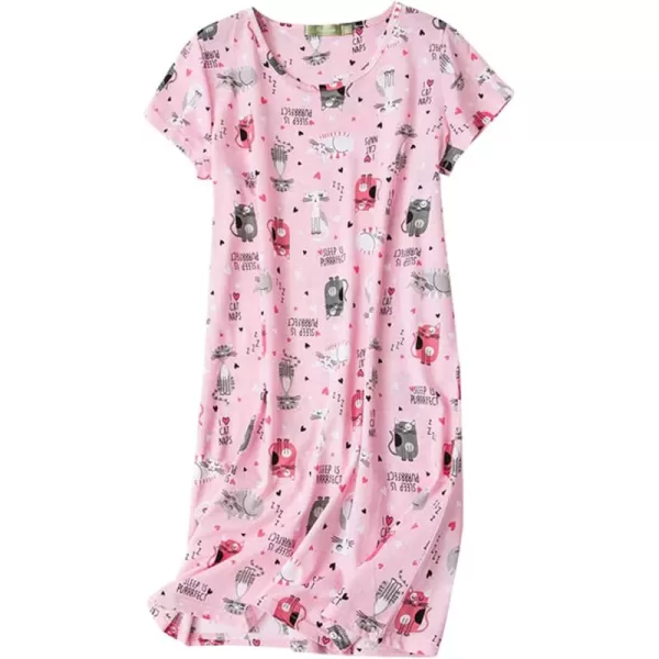 Zando Womens Nightgowns Cartoon Printed Sleep Shirts Cotton Night Gowns Casual Sleepwear Cute Pajamas Long Sleepdress