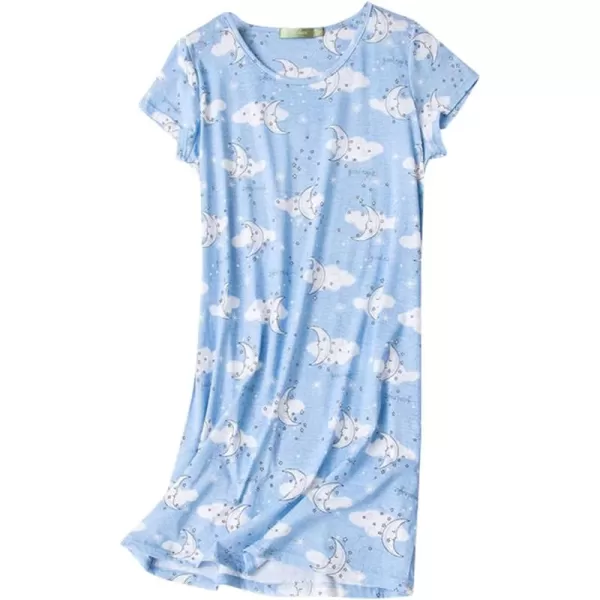 Zando Womens Nightgowns Cartoon Printed Sleep Shirts Cotton Night Gowns Casual Sleepwear Cute Pajamas Long Sleepdress