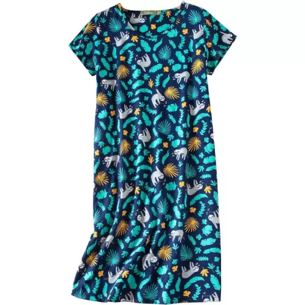Zando Womens Nightgowns Cartoon Printed Sleep Shirts Cotton Night Gowns Casual Sleepwear Cute Pajamas Long Sleepdress