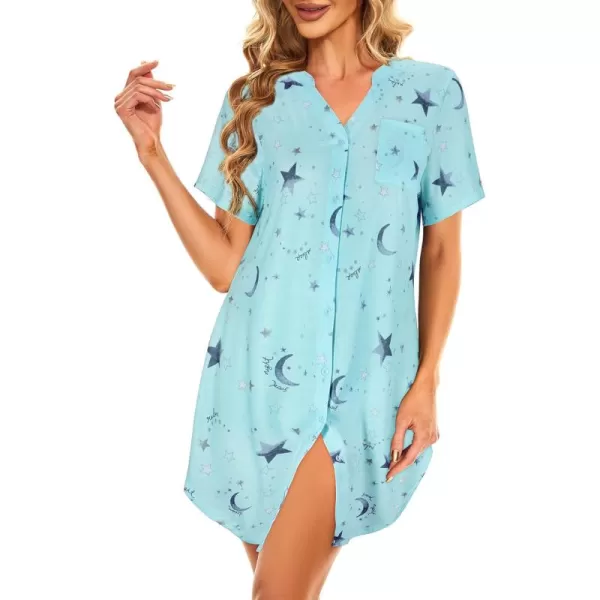 Zando Womens Nightgowns Cartoon Printed Sleep Shirts Cotton Night Gowns Casual Sleepwear Cute Pajamas Long Sleepdress