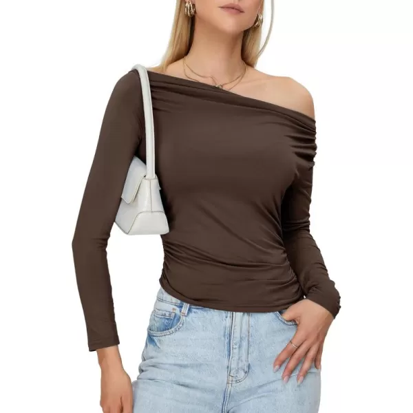 Zando Women's Sexy Off The Shoulder Top Casual Off Shoulder Long Sleeve Top Slim Fit Long Sleeve Going Out Tops
