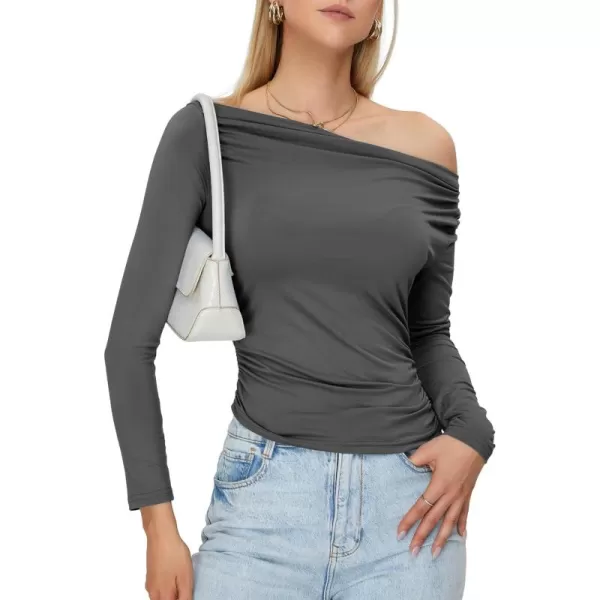 Zando Women's Sexy Off The Shoulder Top Casual Off Shoulder Long Sleeve Top Slim Fit Long Sleeve Going Out Tops