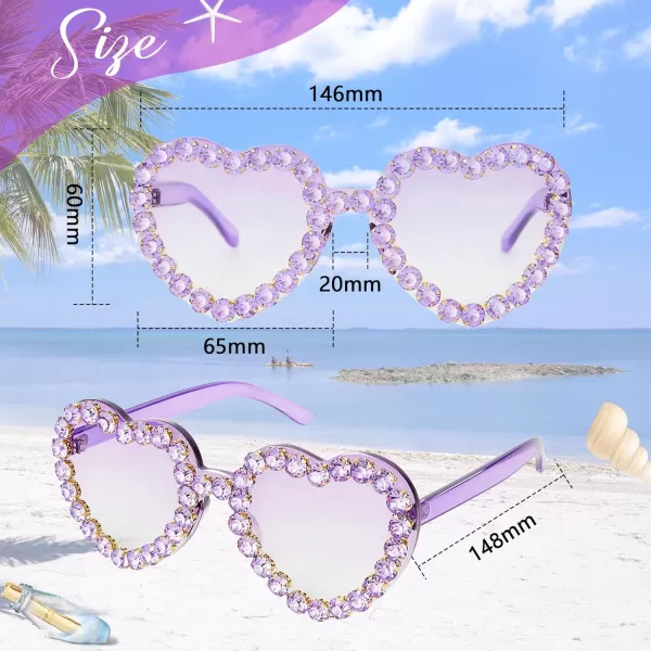 Zando Rhinestone Heart Sunglasses for Women Rimless Transparent Heart Shaped Sunglasses Colorful Heart Glasses Party