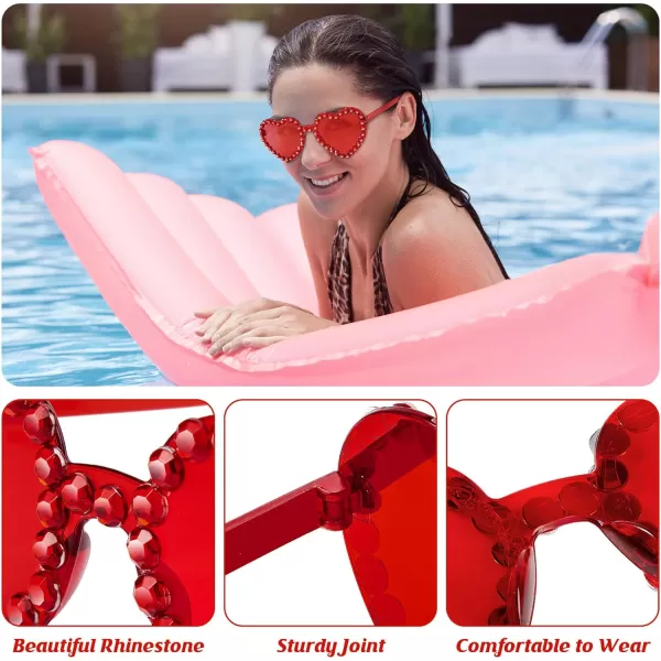 Zando Rhinestone Heart Sunglasses for Women Rimless Transparent Heart Shaped Sunglasses Colorful Heart Glasses Party
