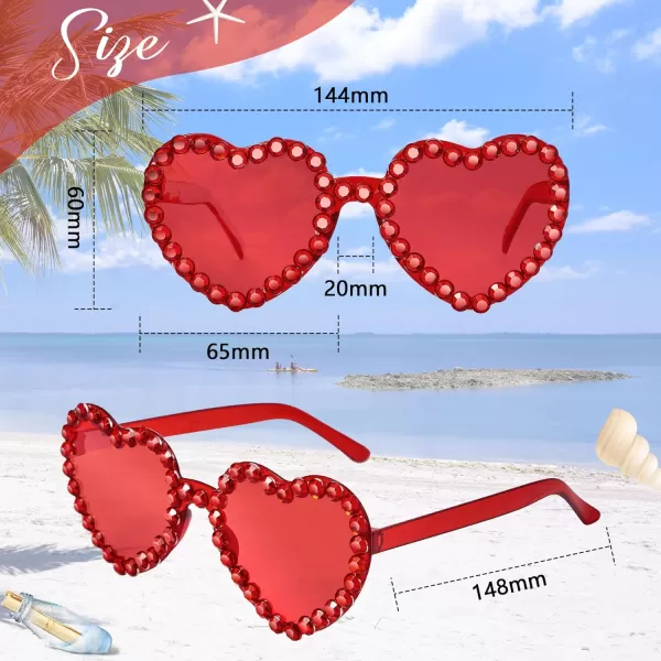 Zando Rhinestone Heart Sunglasses for Women Rimless Transparent Heart Shaped Sunglasses Colorful Heart Glasses Party