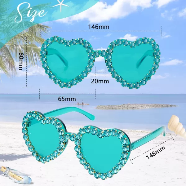Zando Rhinestone Heart Sunglasses for Women Rimless Transparent Heart Shaped Sunglasses Colorful Heart Glasses Party