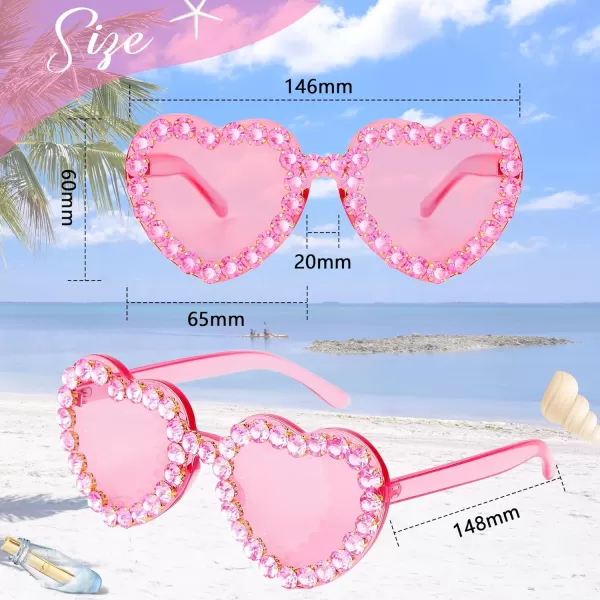 Zando Rhinestone Heart Sunglasses for Women Rimless Transparent Heart Shaped Sunglasses Colorful Heart Glasses Party