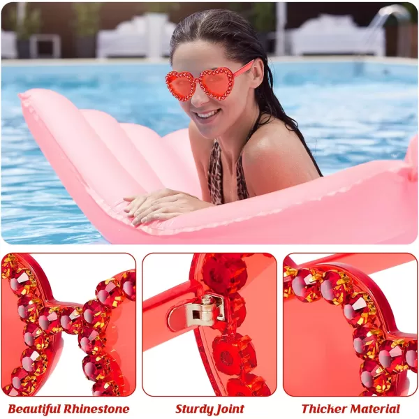 Zando Rhinestone Heart Sunglasses for Women Rimless Transparent Heart Shaped Sunglasses Colorful Heart Glasses Party