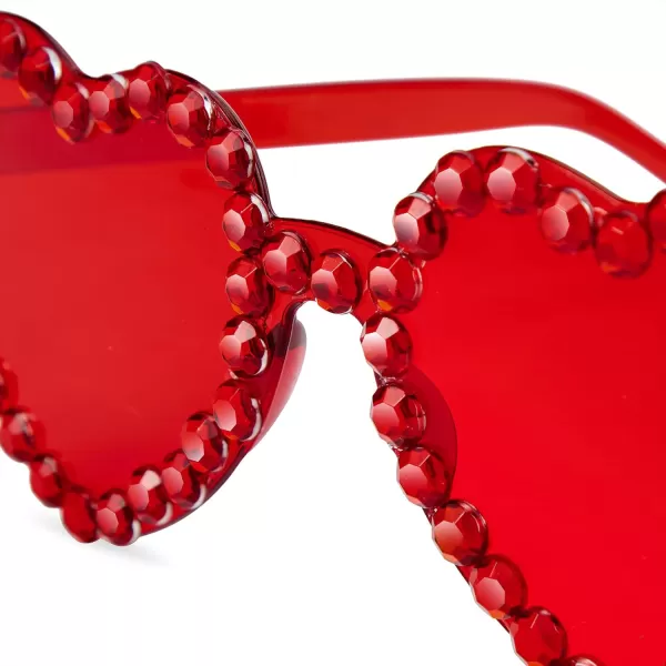 Zando Rhinestone Heart Sunglasses for Women Rimless Transparent Heart Shaped Sunglasses Colorful Heart Glasses Party