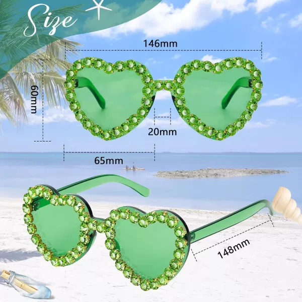 Zando Rhinestone Heart Sunglasses for Women Rimless Transparent Heart Shaped Sunglasses Colorful Heart Glasses Party