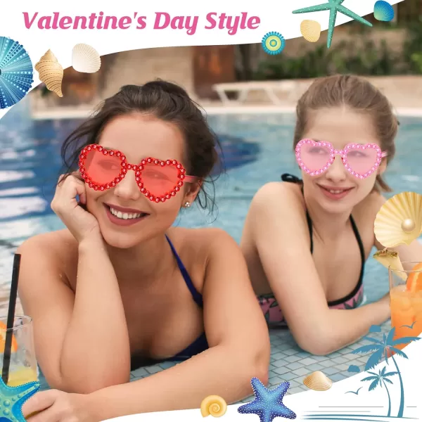 Zando Rhinestone Heart Sunglasses for Women Rimless Transparent Heart Shaped Sunglasses Colorful Heart Glasses Party