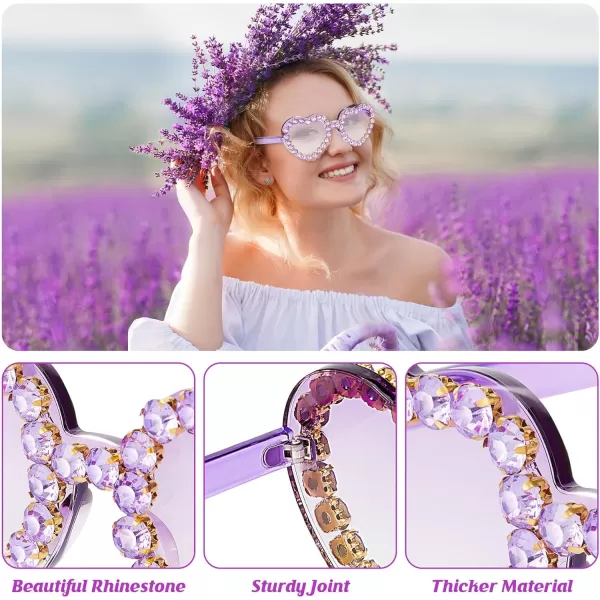 Zando Rhinestone Heart Sunglasses for Women Rimless Transparent Heart Shaped Sunglasses Colorful Heart Glasses Party