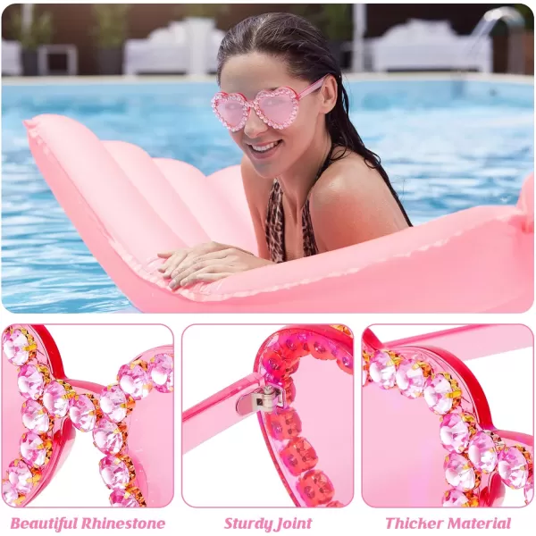 Zando Rhinestone Heart Sunglasses for Women Rimless Transparent Heart Shaped Sunglasses Colorful Heart Glasses Party