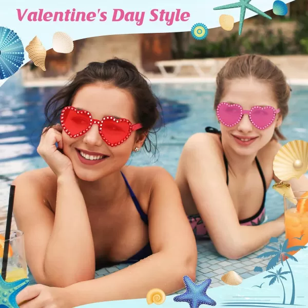Zando Rhinestone Heart Sunglasses for Women Rimless Transparent Heart Shaped Sunglasses Colorful Heart Glasses Party