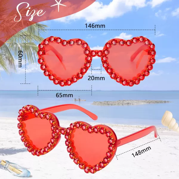 Zando Rhinestone Heart Sunglasses for Women Rimless Transparent Heart Shaped Sunglasses Colorful Heart Glasses Party