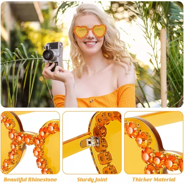Zando Rhinestone Heart Sunglasses for Women Rimless Transparent Heart Shaped Sunglasses Colorful Heart Glasses Party