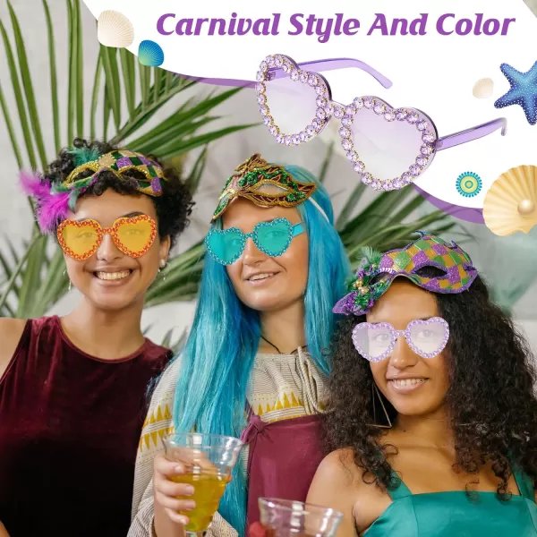 Zando Rhinestone Heart Sunglasses for Women Rimless Transparent Heart Shaped Sunglasses Colorful Heart Glasses Party