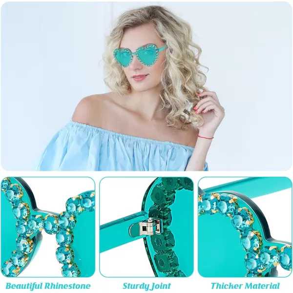 Zando Rhinestone Heart Sunglasses for Women Rimless Transparent Heart Shaped Sunglasses Colorful Heart Glasses Party