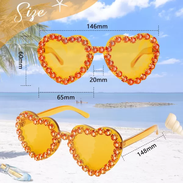 Zando Rhinestone Heart Sunglasses for Women Rimless Transparent Heart Shaped Sunglasses Colorful Heart Glasses Party