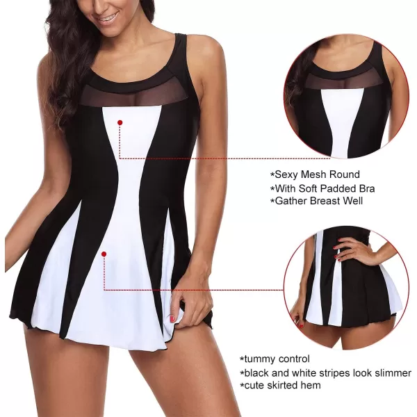 Zando Womens Swimsuits Tummy Control Swim Dress One Piece Swimsuit Plus Size Swimwear V Neck Bathing Suits Swim Dress