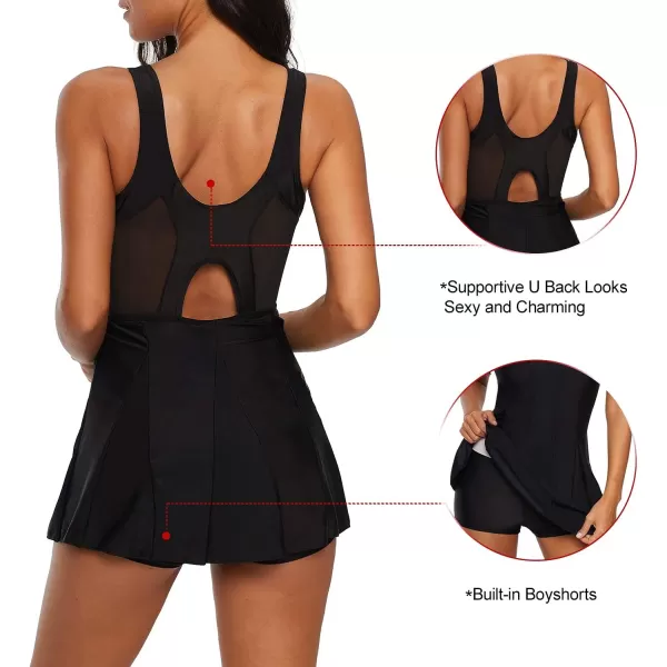 Zando Womens Swimsuits Tummy Control Swim Dress One Piece Swimsuit Plus Size Swimwear V Neck Bathing Suits Swim Dress