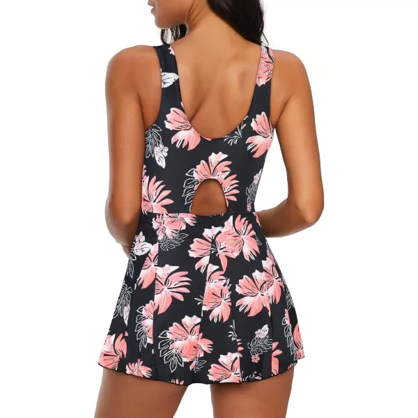 Zando Womens Swimsuits Tummy Control Swim Dress One Piece Swimsuit Plus Size Swimwear V Neck Bathing Suits Swim Dress