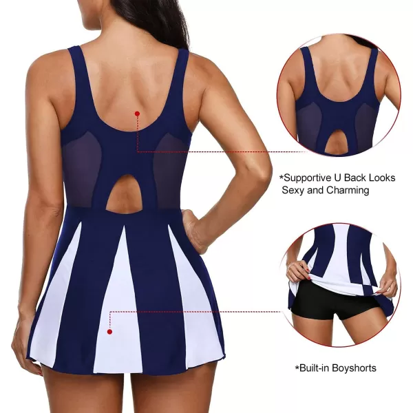 Zando Womens Swimsuits Tummy Control Swim Dress One Piece Swimsuit Plus Size Swimwear V Neck Bathing Suits Swim Dress