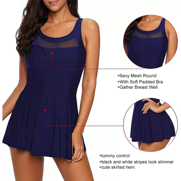 Zando Womens Swimsuits Tummy Control Swim Dress One Piece Swimsuit Plus Size Swimwear V Neck Bathing Suits Swim Dress